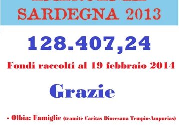 128.407,24 euro raccolti finora per l’Emergenza Sardegna 2013