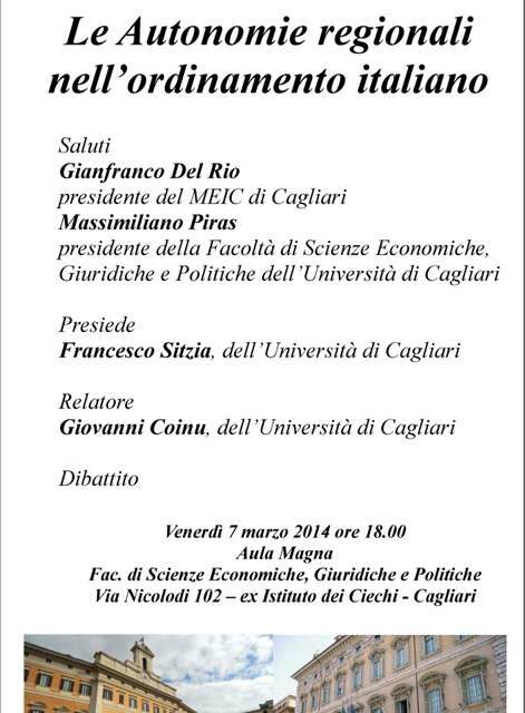 Cagliari –  Le Autonomie regionali nell’ordinamento italiano
